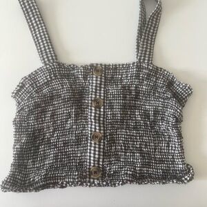 Gingham Button-Front Crop Top